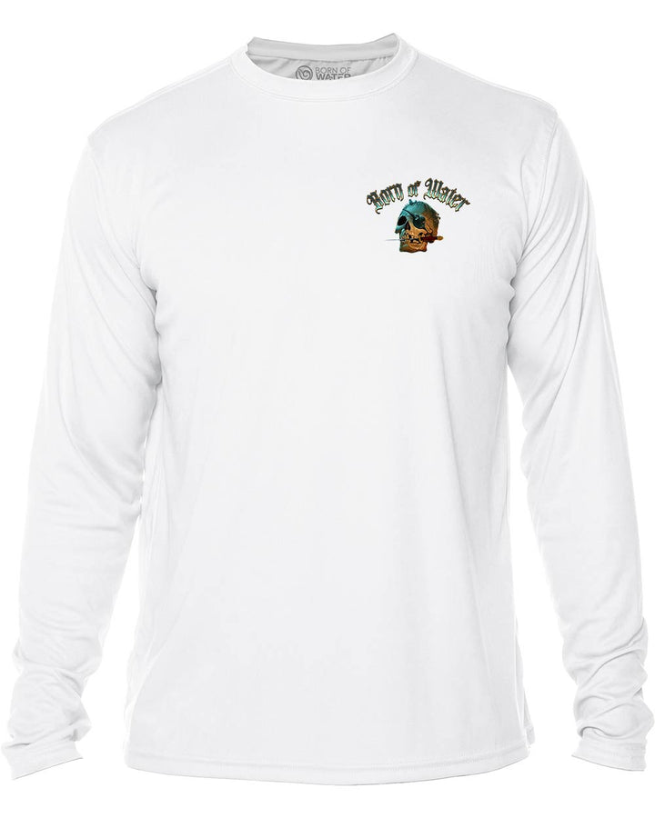 Pirate Skull UV UPF 50+ Protection Shirt:  White - Front