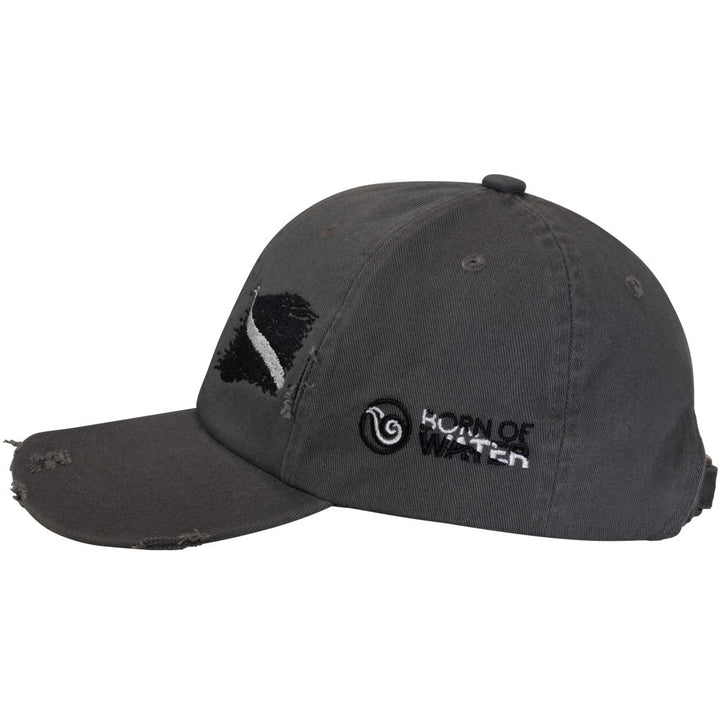 Scuba Diving Hat: Ripped Dive Flag Distressed Hat - Side - Gray - Black Flag