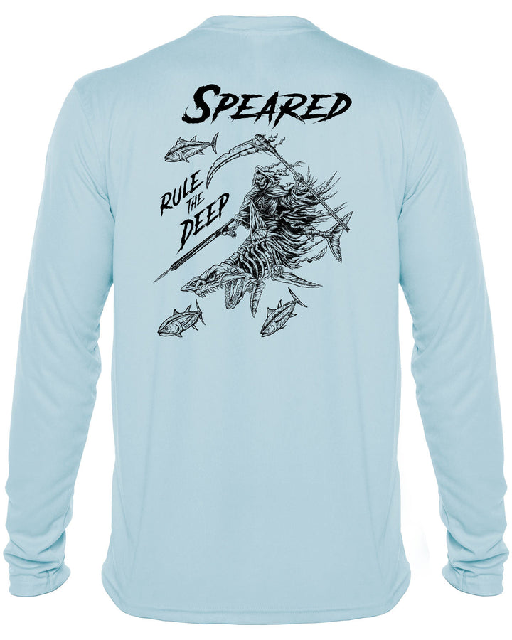 Rule the Deep - Mako Shark & Reaper: UV UPF 50+ Sun Protection Rashguard Shirt: Lt Blue - Back