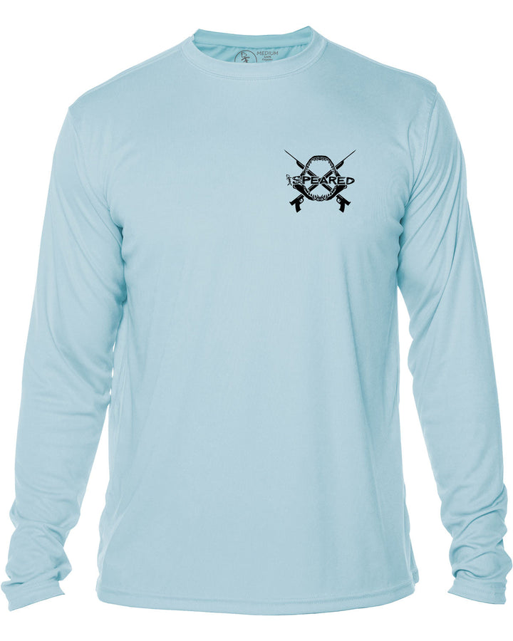 Rule the Deep - Mako Shark & Reaper: UV UPF 50+ Sun Protection Rashguard Shirt: Lt. Blue - Front