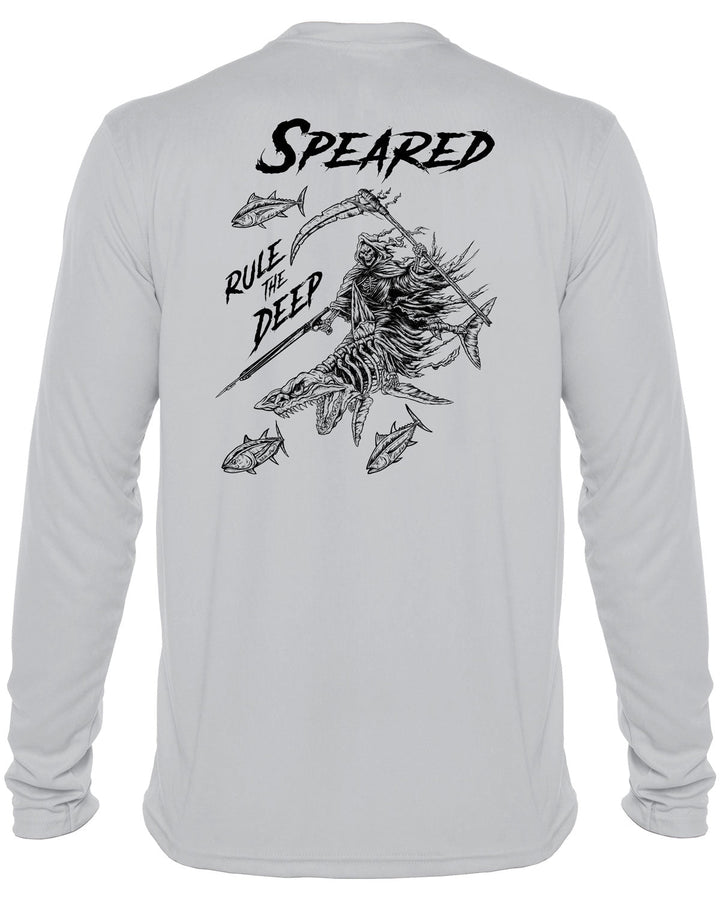 Rule the Deep - Mako Shark & Reaper: UV UPF 50+ Sun Protection Rashguard Shirt: Gray - Back