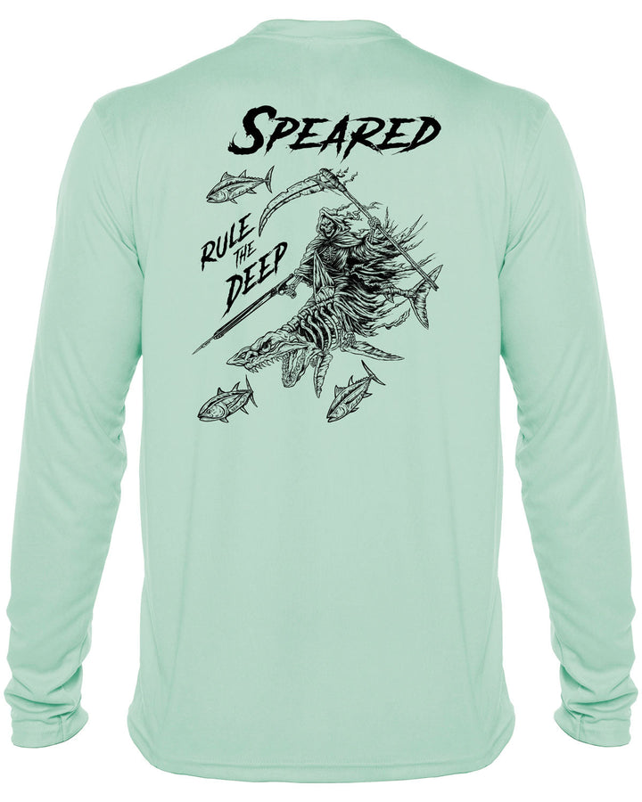 Rule the Deep - Mako Shark & Reaper: UV UPF 50+ Sun Protection Rashguard Shirt: Seagreen - Back