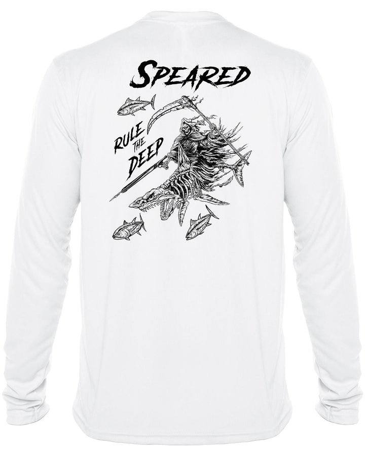Rule the Deep - Mako Shark & Reaper: UV UPF 50+ Sun Protection Rashguard Shirt: White - Back