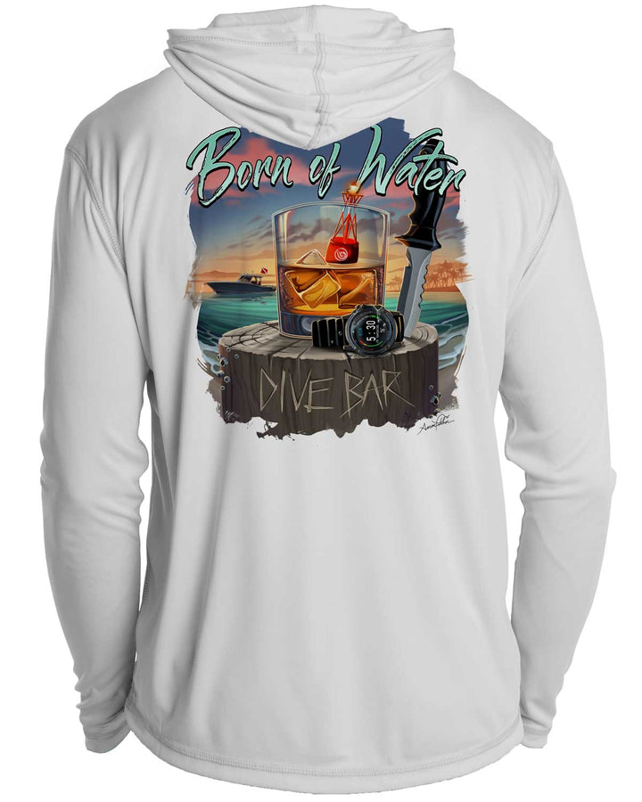 Scuba Dive Bar: UV UPF 50+ Protection Hoodie Down: Gray - Back