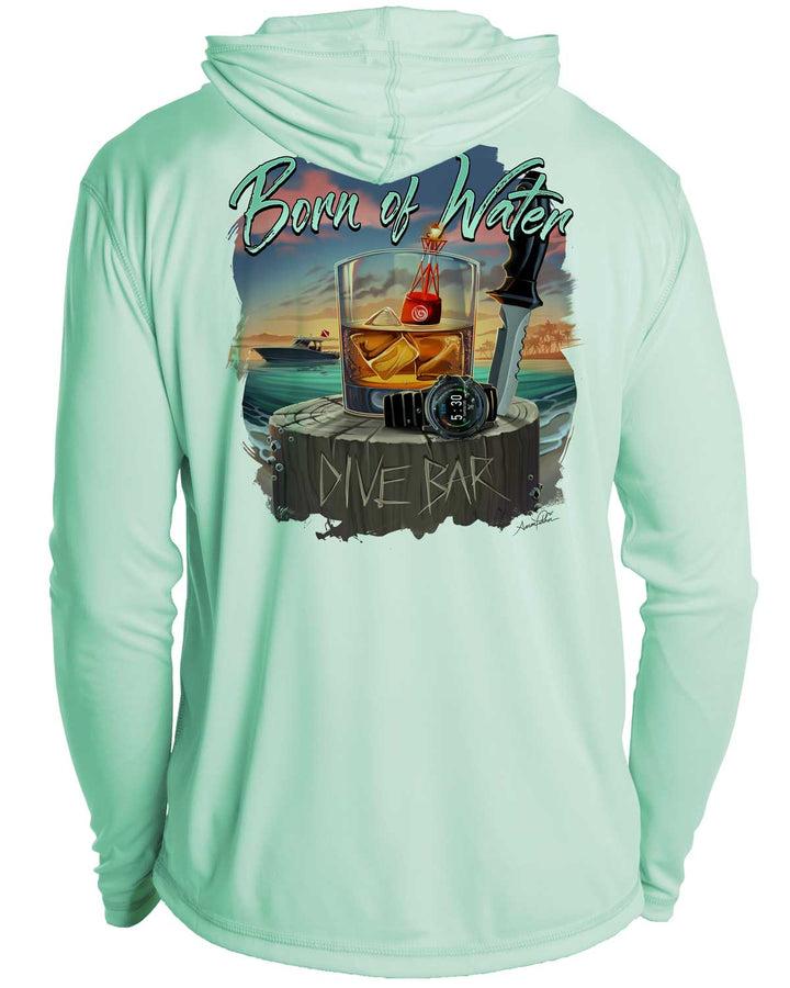 Scuba Dive Bar: UV UPF 50+ Protection Hoodie Down: Seagreen - Back