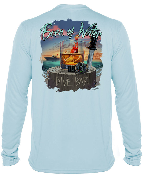 Scuba Dive Bar: UV UPF 50+ Protection Shirt: Lt. Blue - Back