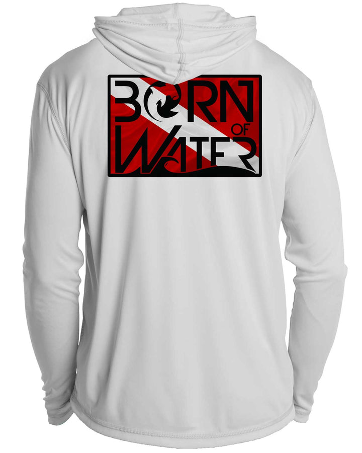 Circling Hammerhead Dive Flag UV UPF 50+ Protection Hoodie Down: Gray - Back