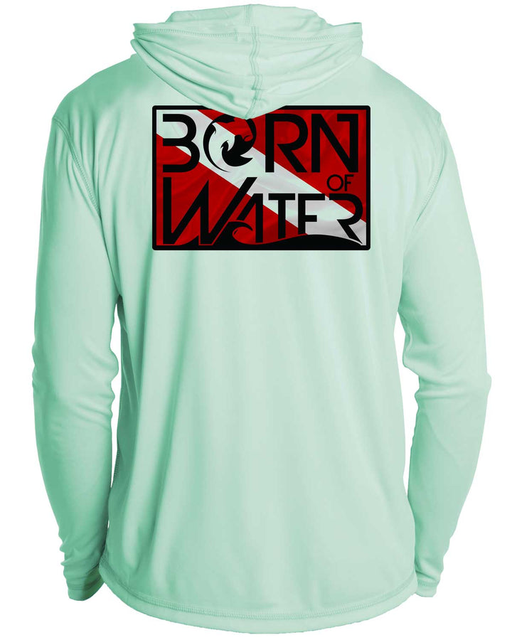 Circling Hammerhead Dive Flag UV UPF 50+ Protection Hoodie Down: Seagreen - Back