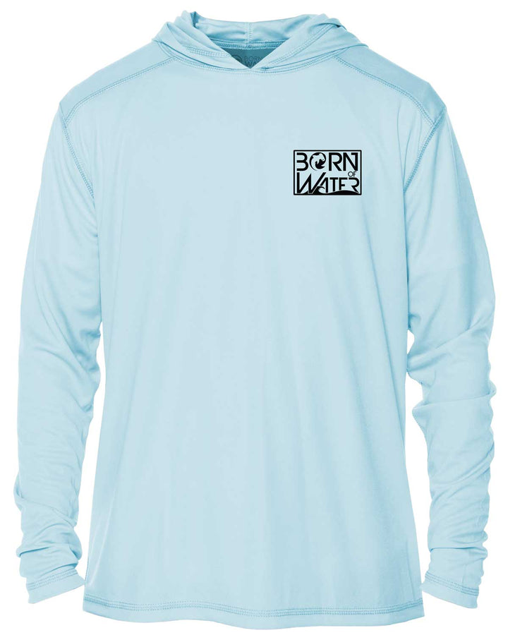 Circling Hammerhead Dive Flag UV UPF 50+ Protection Hoodie: Lt Blue - Front