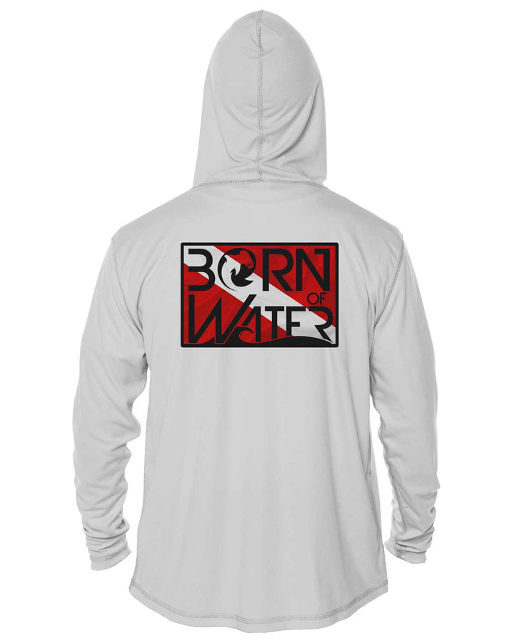 Circling Hammerhead Dive Flag UV UPF 50+ Protection Hoodie Up: Gray - Back