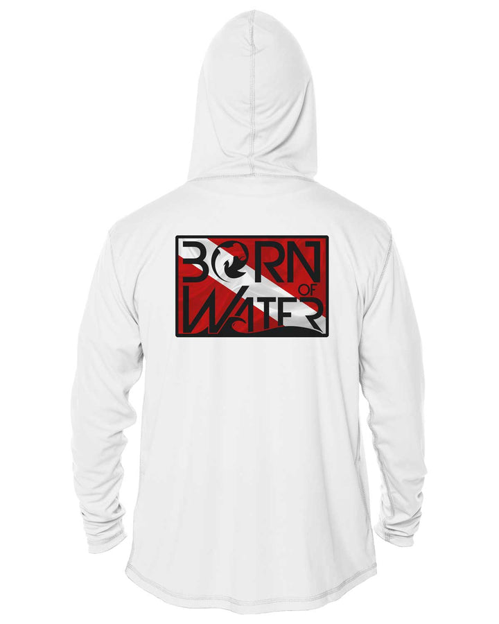 Circling Hammerhead Dive Flag UV UPF 50+ Protection Hoodie Up: White - Back