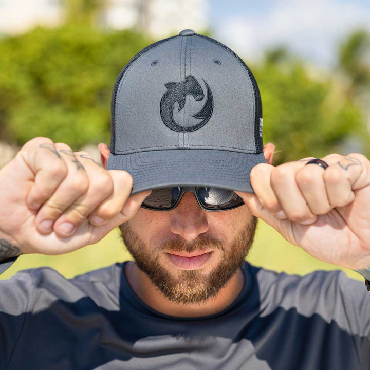 Scuba Diving - Circling Hammerhead Shark Trucker Hat - Charcoal/Black - Beach