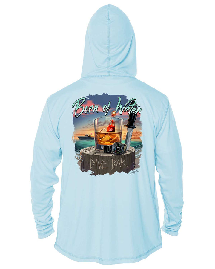 Scuba Dive Bar: UV UPF 50+ Protection Hoodie Up: Gray - Back