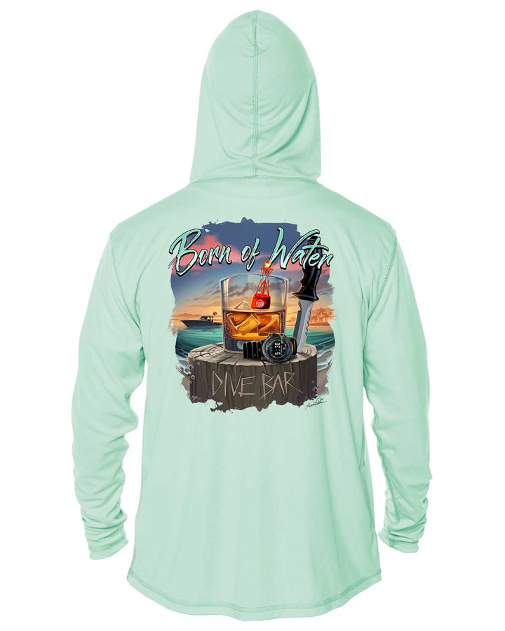 Scuba Dive Bar: UV UPF 50+ Protection Hoodie Up: Seagreen - Back