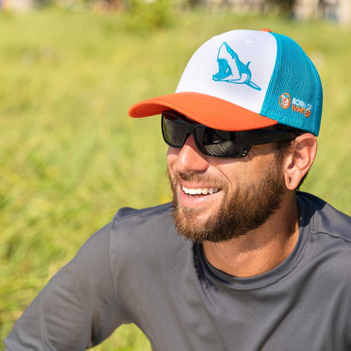 Mako Shark Scuba Diving Trucker Hat - White/Blue/Orange - Beach
