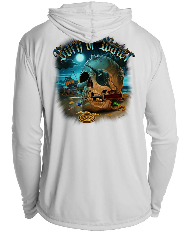 Pirate Skull UV UPF 50+ Protection Hoodie Down: Gray - Back