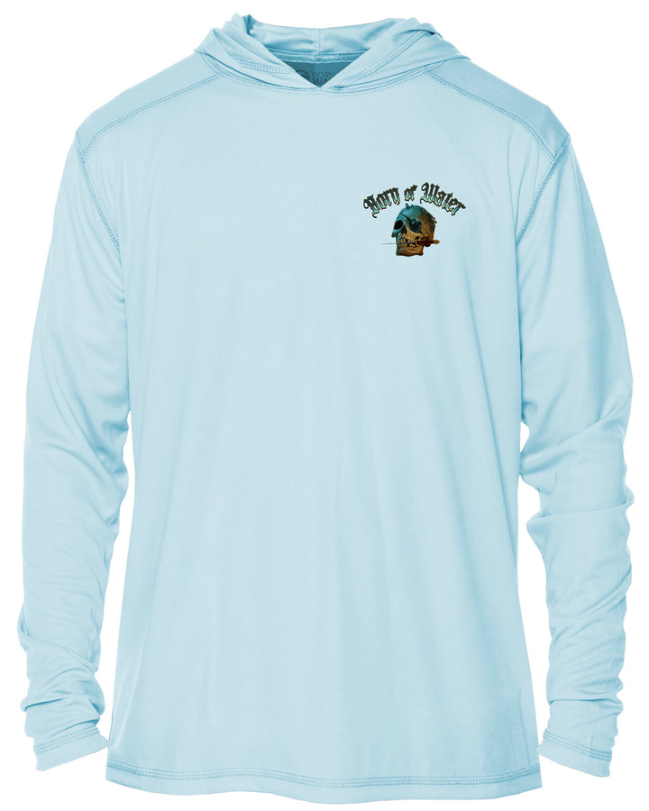 Pirate Skull UV UPF 50+ Protection Hoodie: Lt Blue - Front