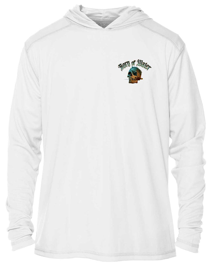 Pirate Skull UV UPF 50+ Protection Hoodie:  White - Front