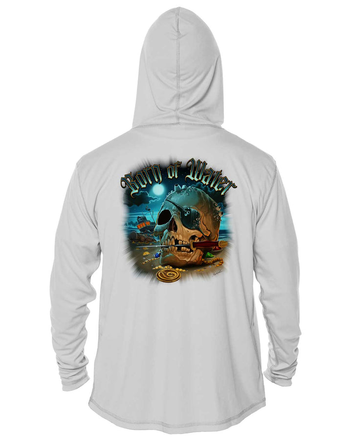 Pirate Skull UV UPF 50+ Protection Hoodie Up: Gray - Back