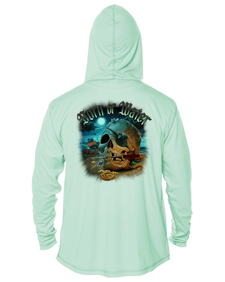 Pirate Skull UV UPF 50+ Protection Hoodie Up: Seagreen - Back