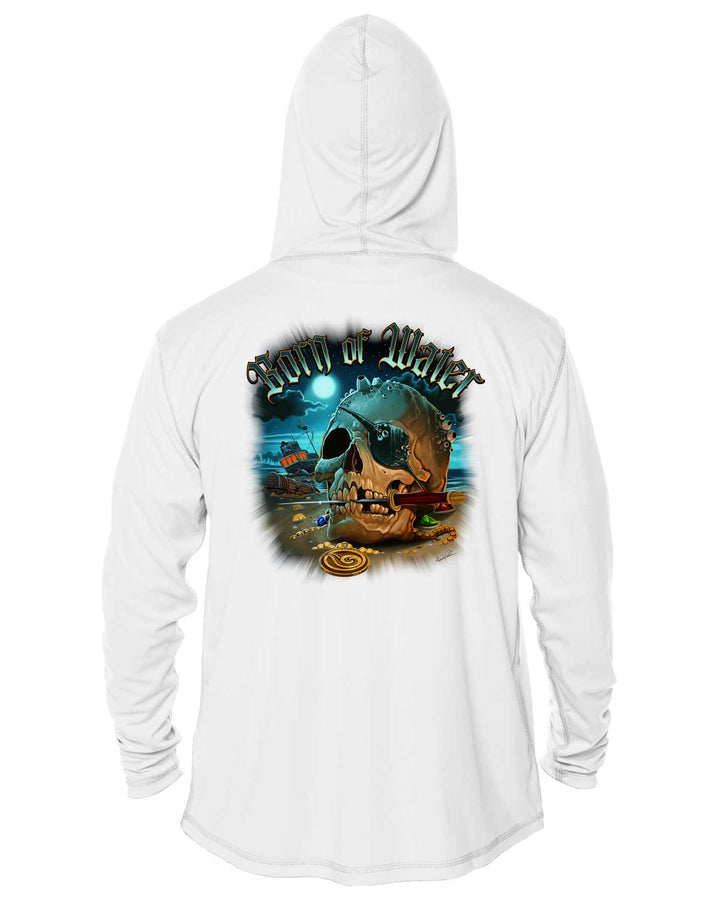Pirate Skull UV UPF 50+ Protection Hoodie Up: White - Back