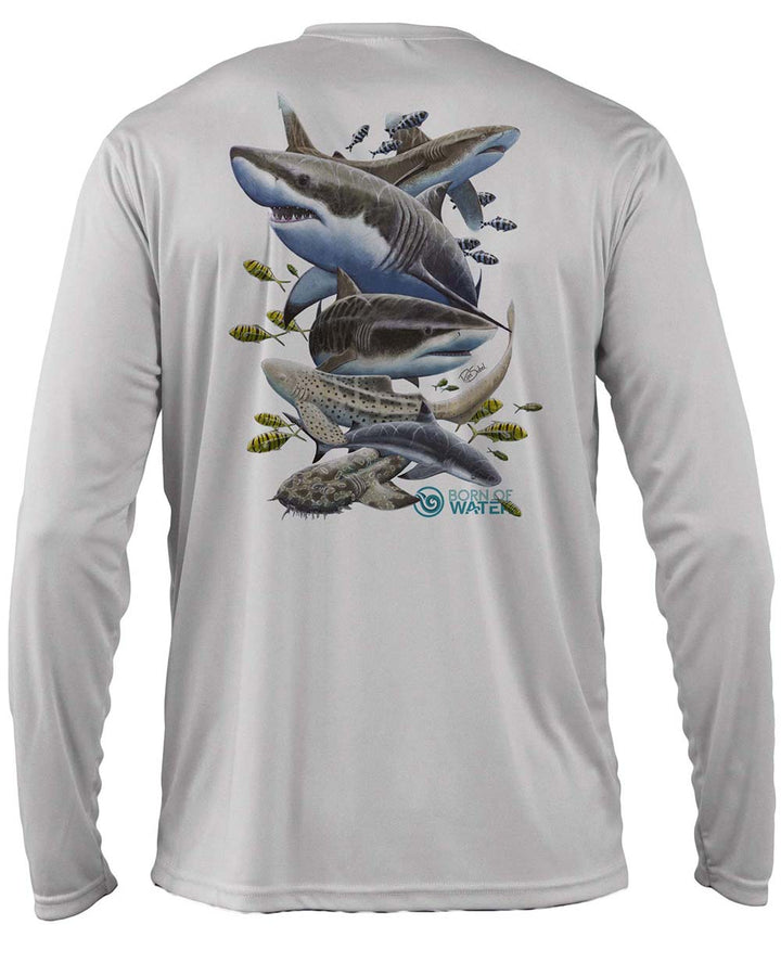 Shark Scuba Diving UV UPF 50+ Performance Shirt: Gray - Back
