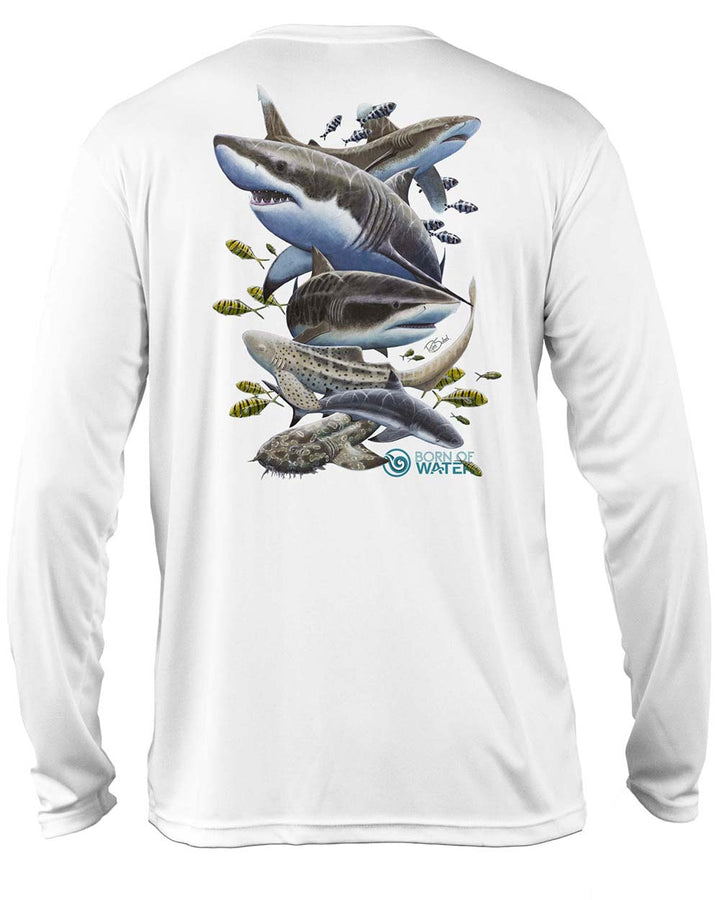 Shark Scuba Diving UV UPF 50+ Performance Shirt: White - Back