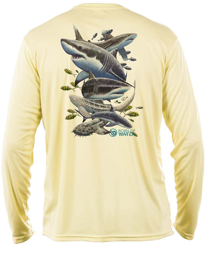 Shark Scuba Diving UV UPF 50+ Performance Shirt: Yellow - Back