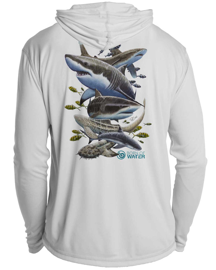 Shark Scuba Diving UV UPF 50+ Protection Hoodie Down: Gray - Back