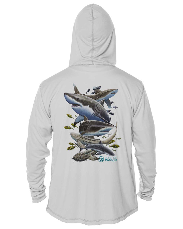 Shark Scuba Diving UV UPF 50+ Protection Hoodie Up: Gray - Back