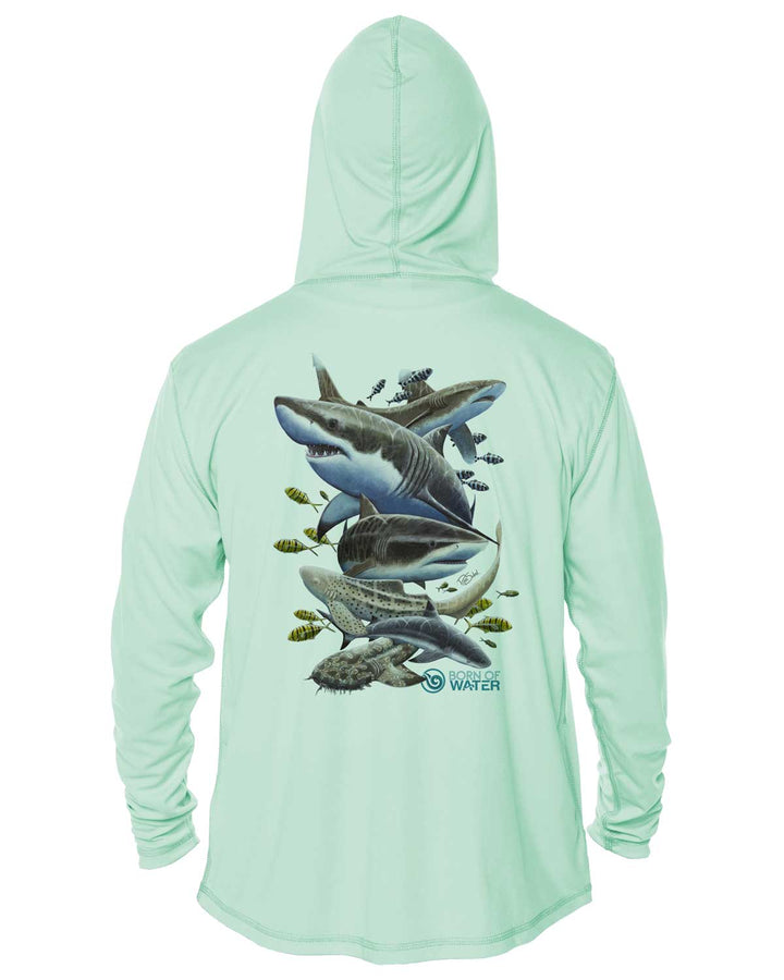 Shark Scuba Diving UV UPF 50+ Protection Hoodie Up: Seagreen - Back