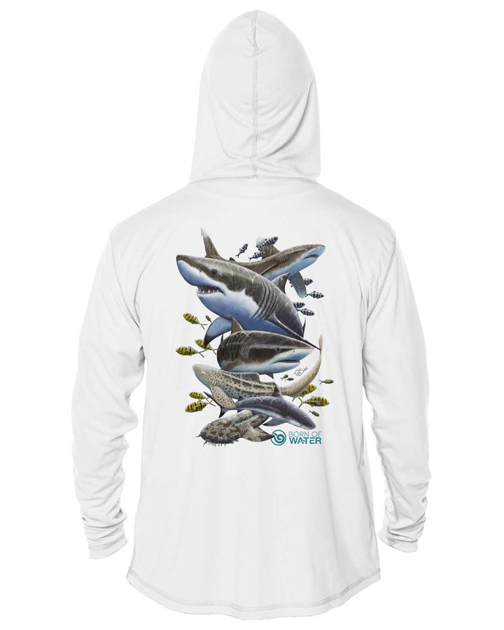 Shark Scuba Diving UV UPF 50+ Protection Hoodie Up: White - Back