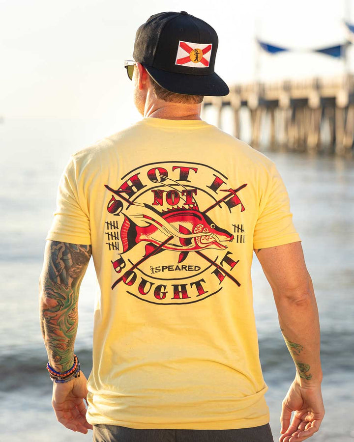 Spearfishing - Shot It Not Bought It Shirt - Hogfish - Yellow - Beach