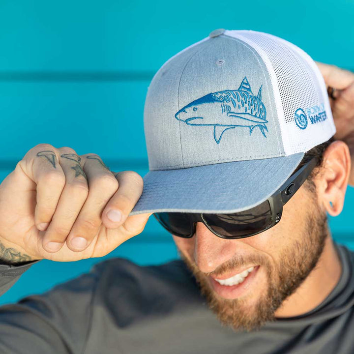 Tiger Shark Scuba Diving Trucker Hat - Gray/White - Dock