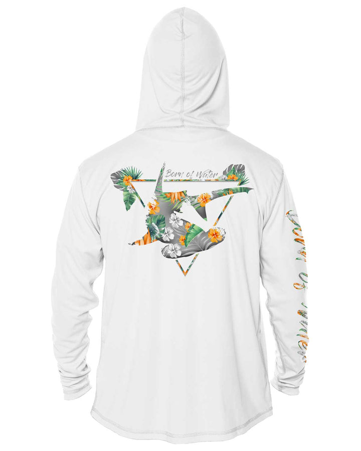 Tropical Hammerhead Shark Scuba Diving UV UPF 50+ Protection Hoodie Up: White - Back