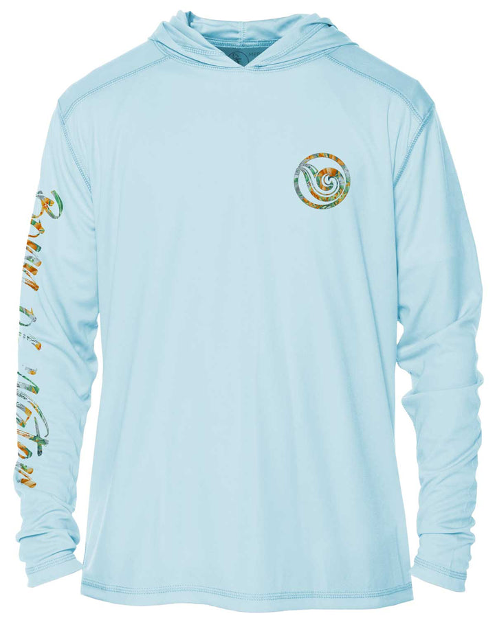 Tropical Hammerhead Shark Scuba Diving UV UPF 50+ Protection Hoodie: Lt Blue - Front