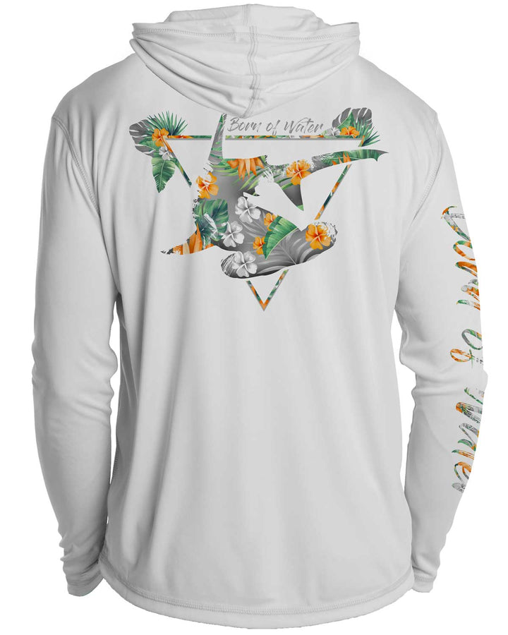 Tropical Hammerhead Shark Scuba Diving UV UPF 50+ Protection Hoodie Down: Gray - Back