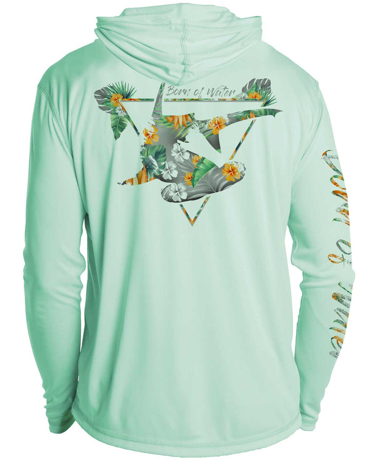 Tropical Hammerhead Shark Scuba Diving UV UPF 50+ Protection Hoodie Down: Seagreen - Back