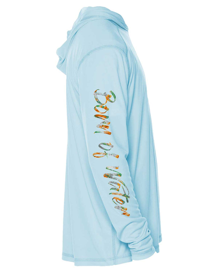 Tropical Hammerhead Shark Long Sleeve UV UPF 50+ Protection Hoodie: Lt. Blue - Side