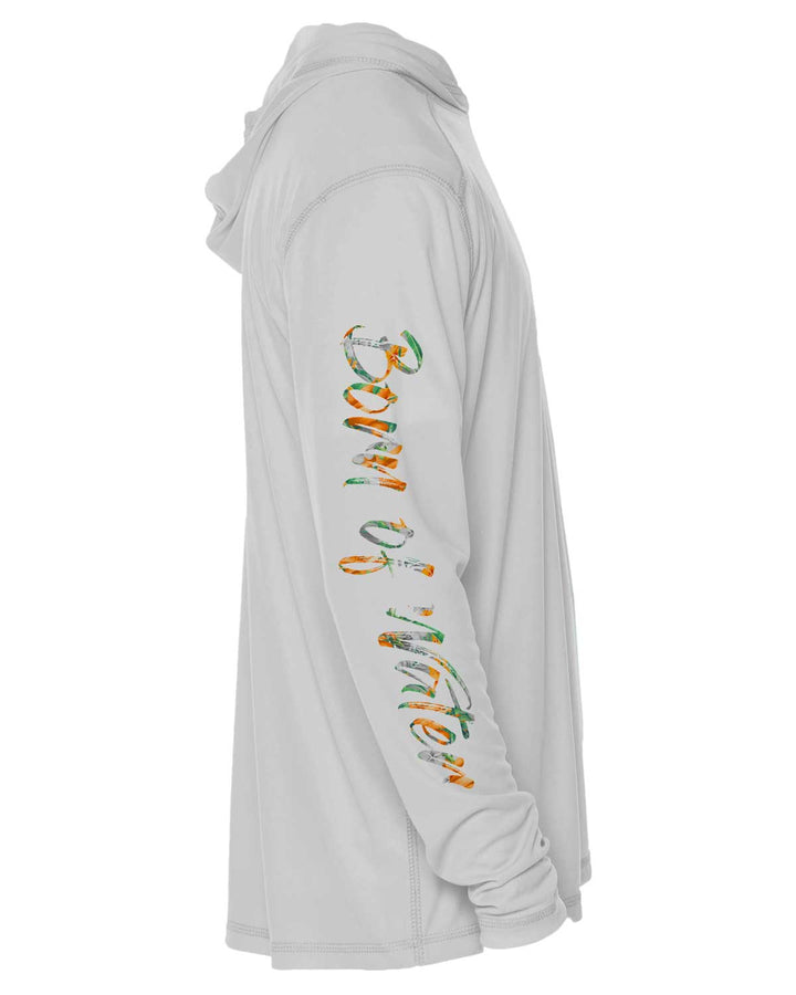 Tropical Hammerhead Shark Long Sleeve UV UPF 50+ Protection Hoodie: Gray - Side