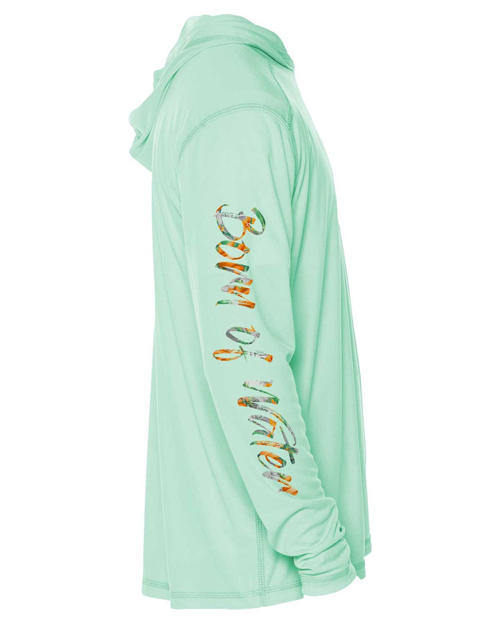 Tropical Hammerhead Shark Long Sleeve UV UPF 50+ Protection Hoodie: Seagreen - Side