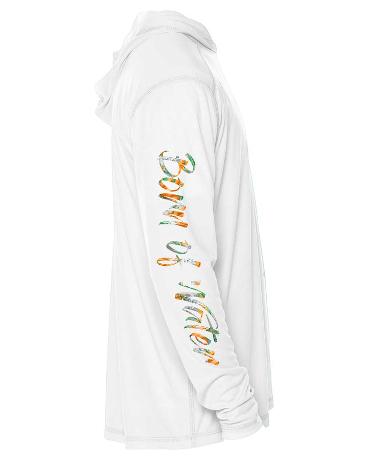 Tropical Hammerhead Shark Long Sleeve UV UPF 50+ Protection Hoodie: White - Side