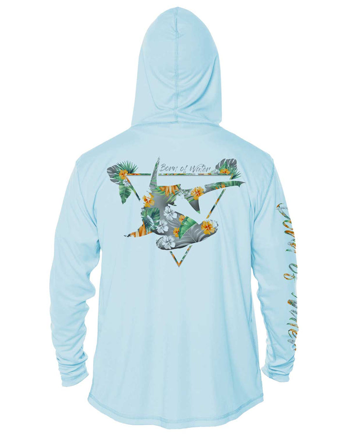 Tropical Hammerhead Shark Scuba Diving UV UPF 50+ Protection Hoodie Up: Lt. Blue - Back