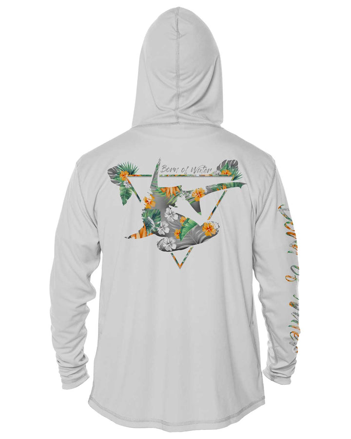Tropical Hammerhead Shark Scuba Diving UV UPF 50+ Protection Hoodie Up: Gray - Back