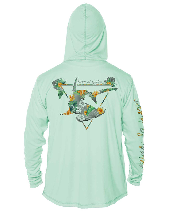Tropical Hammerhead Shark Scuba Diving UV UPF 50+ Protection Hoodie Up: Seagreen - Back