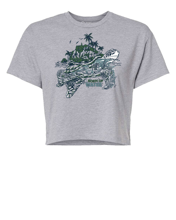 Green Sea Turtle Scuba Diver Double Exposure T-Shirt - H. Gray - Front