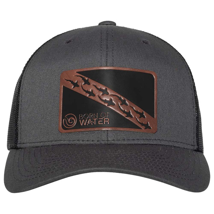 Dive Flag Shark Shiver  Trucker Hat - Charcoal/Black - Front