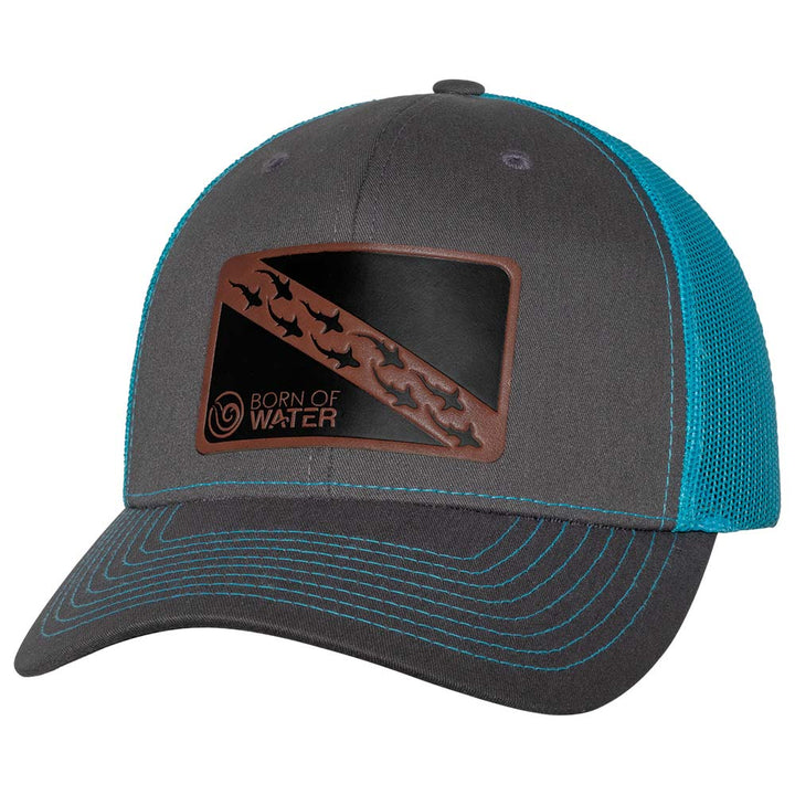 Dive Flag Shark Shiver  Trucker Hat - Charcoal/Neon Blue