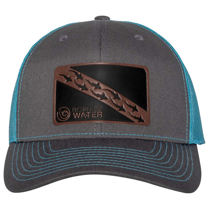 Dive Flag Shark Shiver  Trucker Hat - Charcoal/Neon Blue - Front
