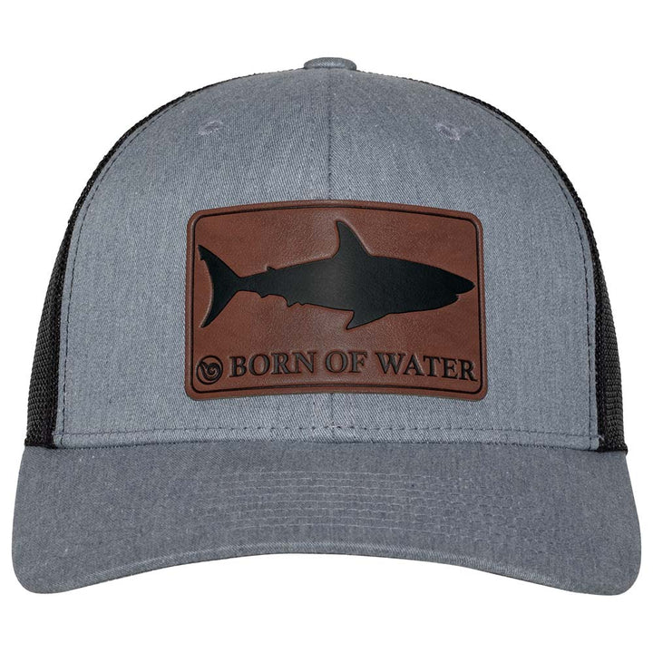 Shark Silhouette Scuba Diving Trucker Hat - Heather Gray/Black - Front